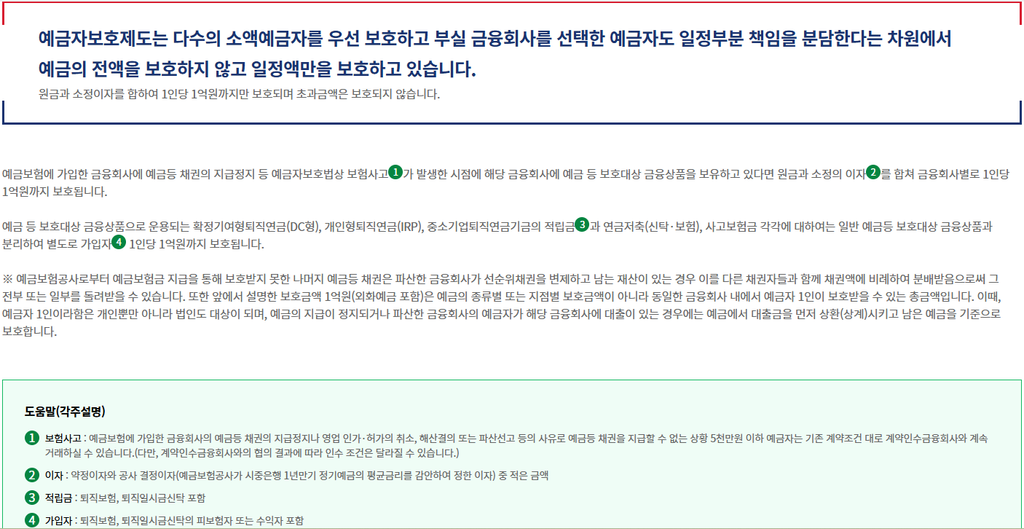 보호한도 안내, 예금자보호, 예금, 이자, 금리, 분산